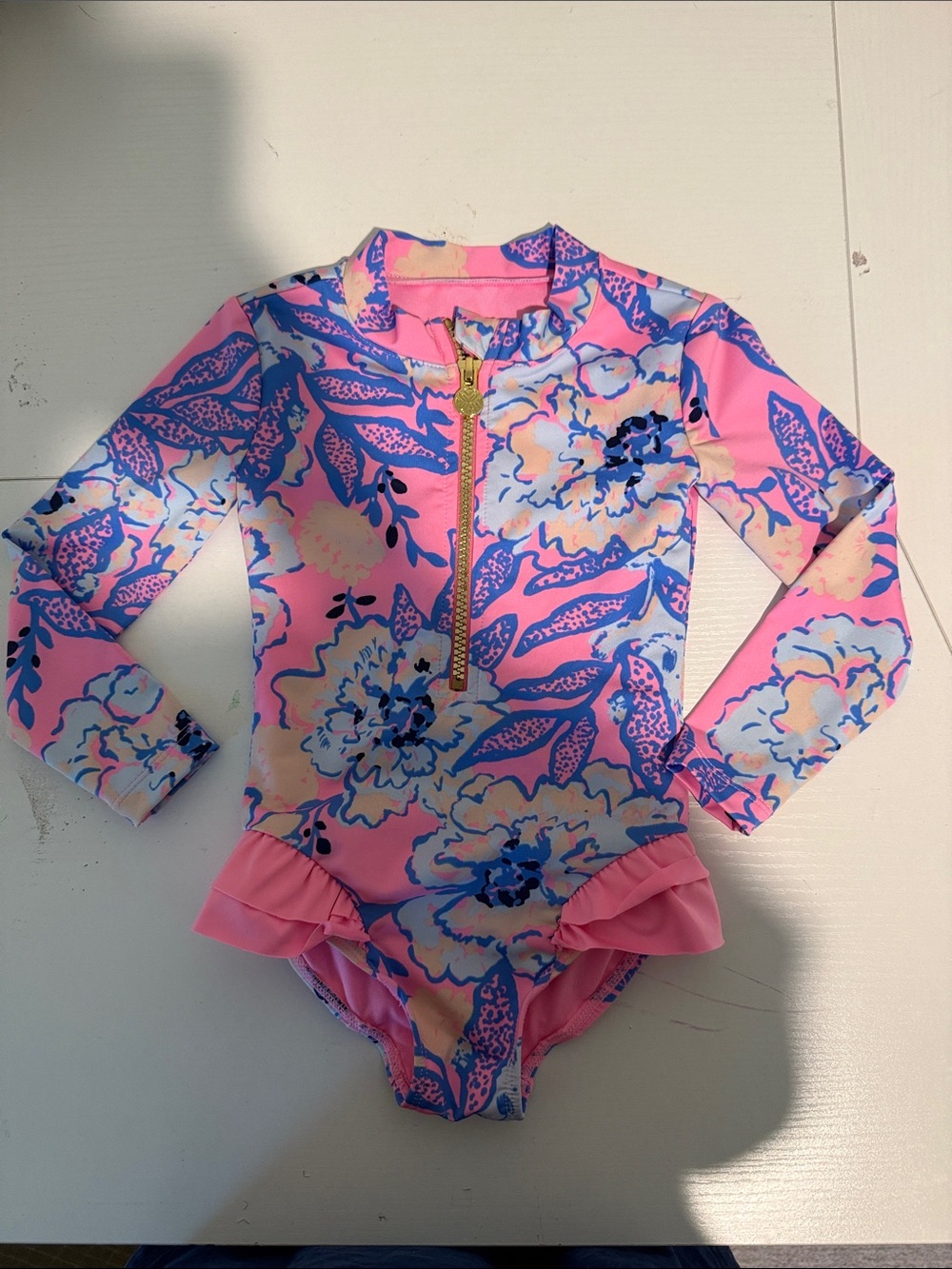 Lilly Pulitzer Pink Floral Long-Sleeve Zip Rashguard One-Piece